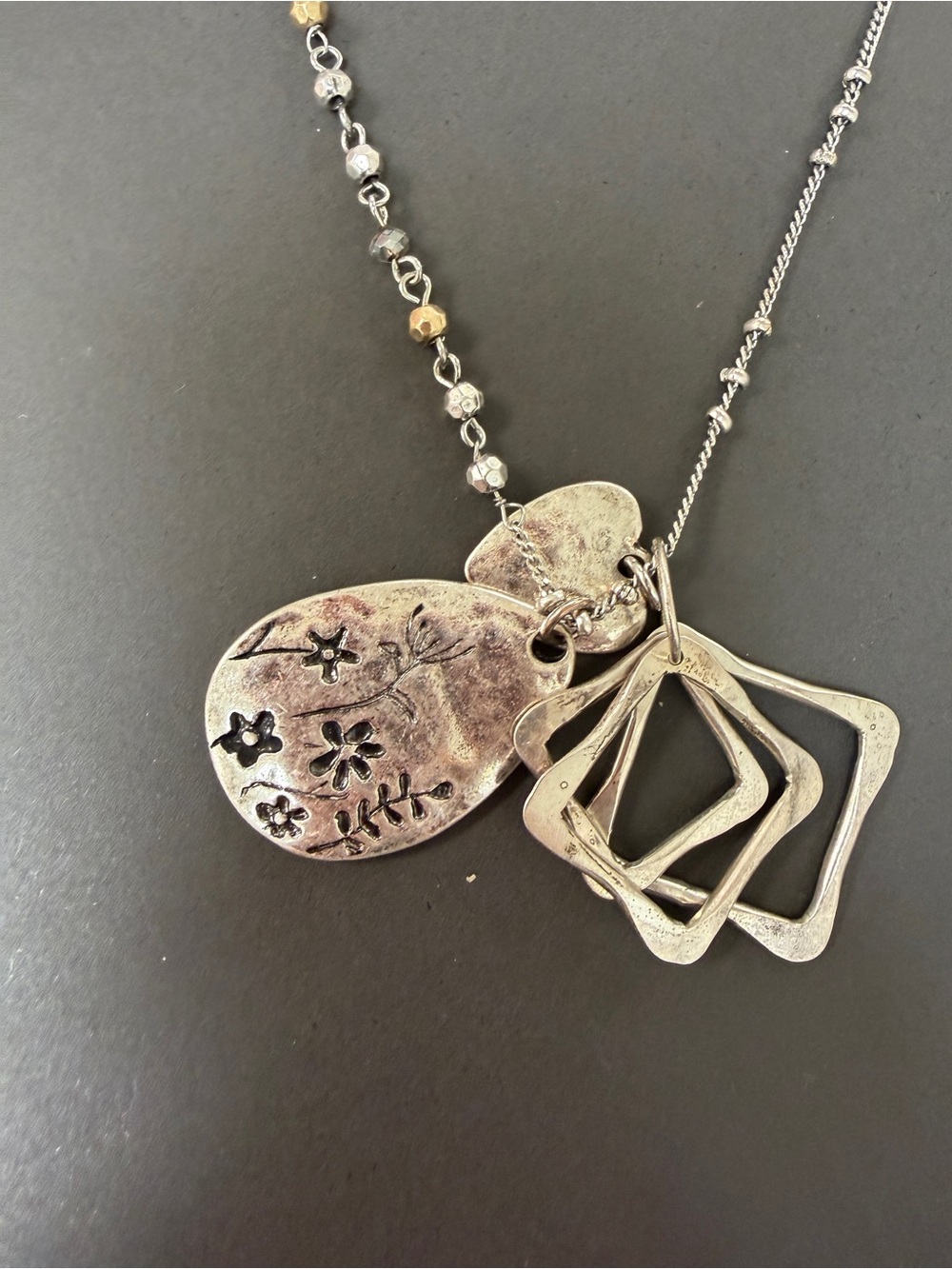 Silver-Tone Floral & Geometric Pendant Necklace - Silver